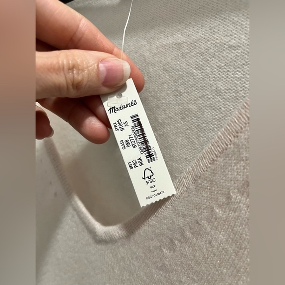 Madewell Cashmere V-Neck Puff-Sleeve Sweater Tee XS in Hthr Oat staple wardrobe - Picture 8 of 10